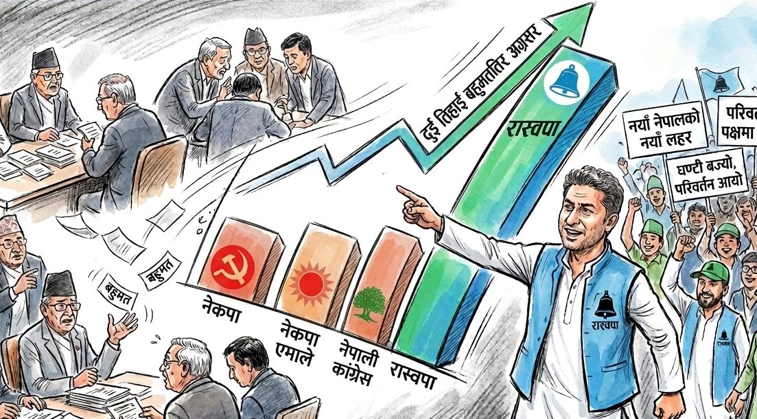 देशैभरी बज्यो रास्वपाको घण्टी, स्पष्ट दुईतिहाईतर्फ अग्रसर