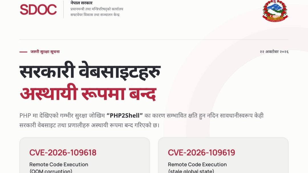 सुरक्षा जोखिमका कारण नेपालका केही सरकारी वेबसाइट अस्थायी रूपमा बन्द
